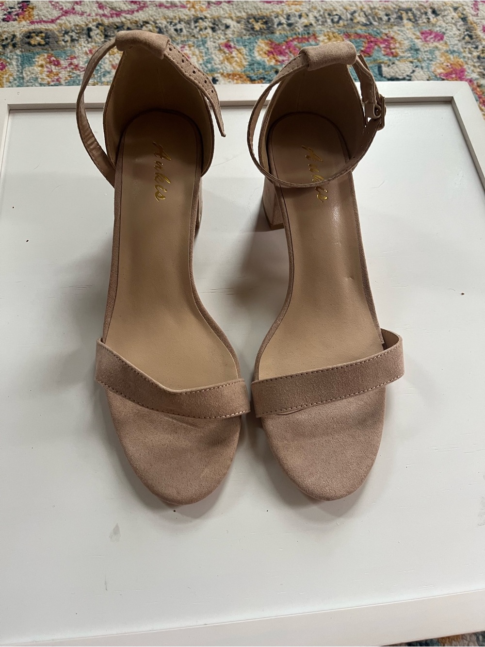 Ankle Strap Block Heel Sandals - Nude Pink